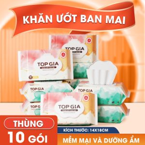 Khăn ướt Ban Mai TopGia mềm mại, an toàn cho trẻ nhỏ, 80 tờ, hàng chuẩn - sạch - xanh