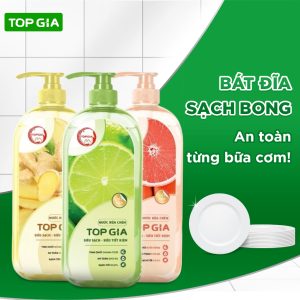 Nước rửa chén TopGia hương chanh - bưởi - gừng chiết xuất tự nhiên, an toàn cho da tay - loại 1kg