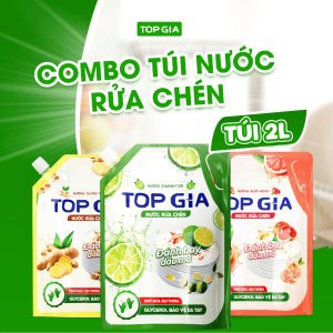 Túi nước rửa chén TopGia nguồn gốc thiên nhiên, an toàn dịu nhẹ cho da, sạch dầu mỡ, dung tích 2l